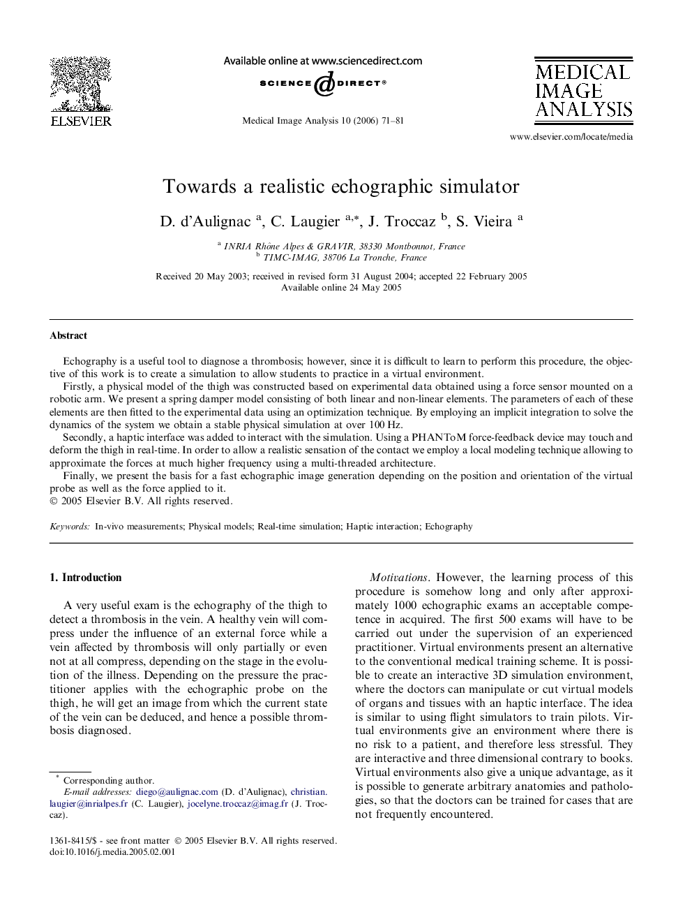 Towards a realistic echographic simulator