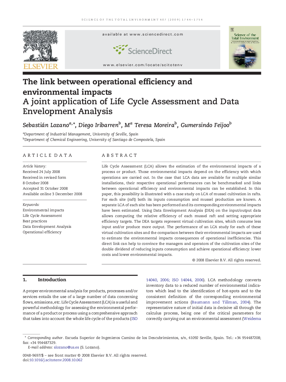 The link between operational efficiency and environmental impacts: A joint application of Life Cycle Assessment and Data Envelopment Analysis