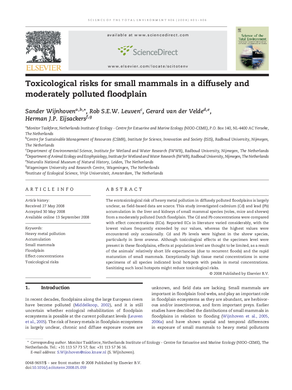 Toxicological risks for small mammals in a diffusely and moderately polluted floodplain