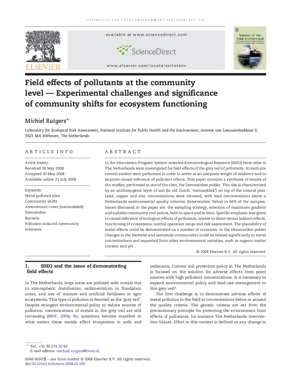 Field effects of pollutants at the community level — Experimental challenges and significance of community shifts for ecosystem functioning