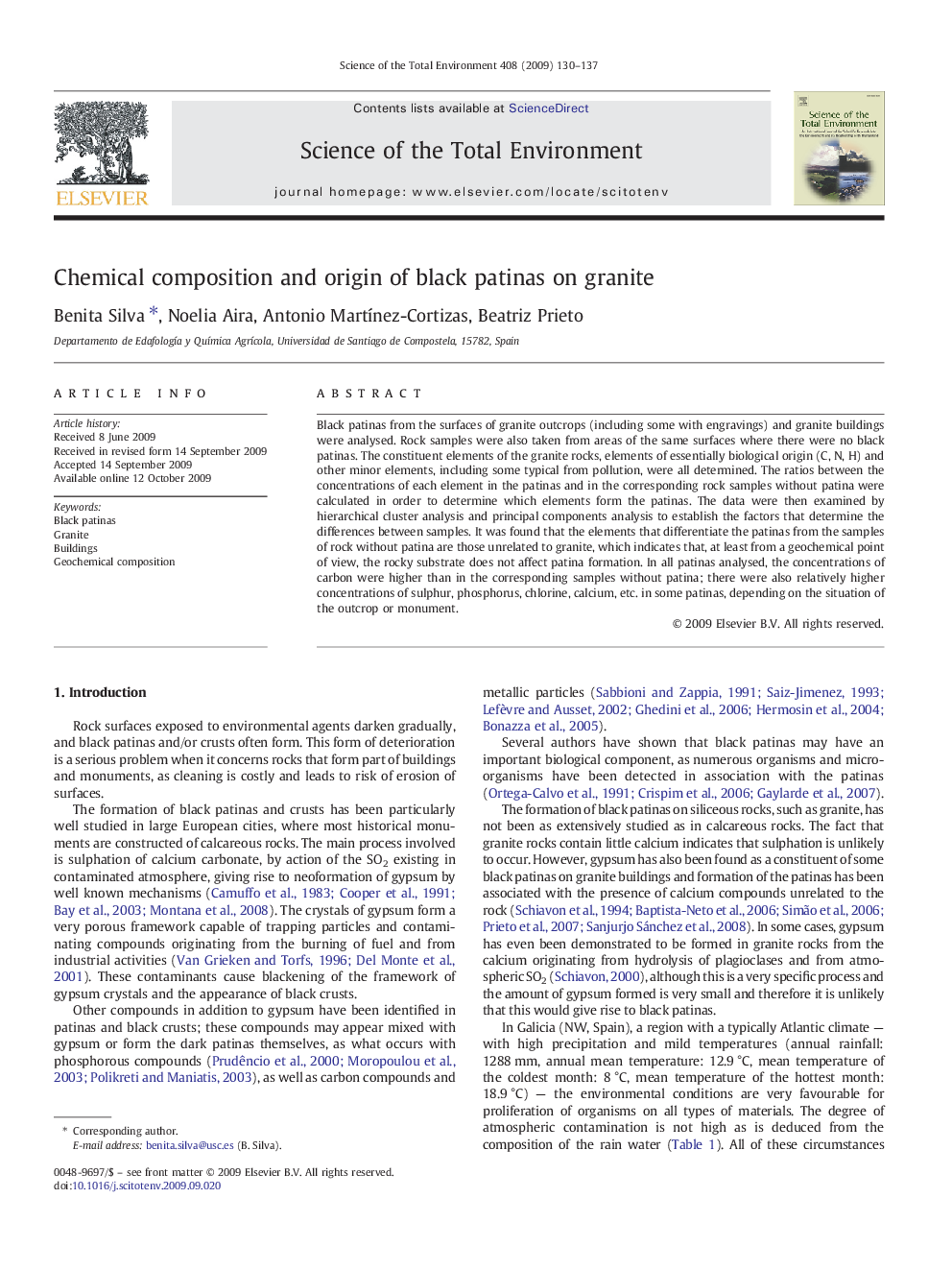 Chemical composition and origin of black patinas on granite