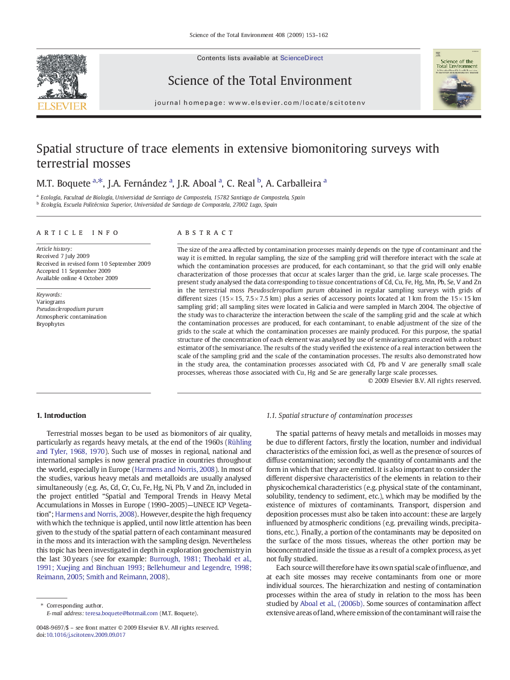 Spatial structure of trace elements in extensive biomonitoring surveys with terrestrial mosses