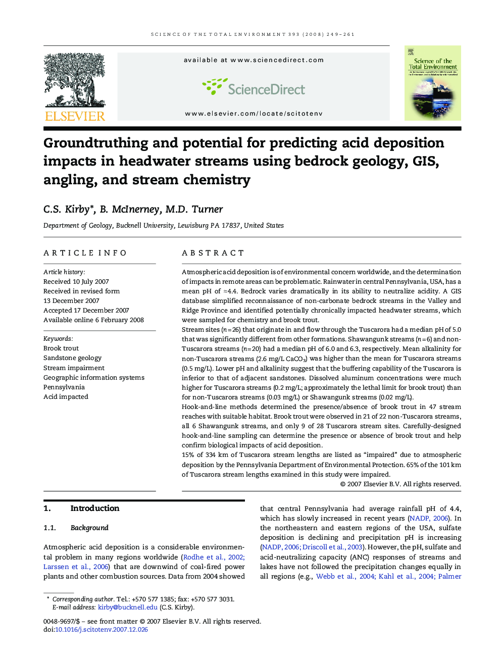 Groundtruthing and potential for predicting acid deposition impacts in headwater streams using bedrock geology, GIS, angling, and stream chemistry