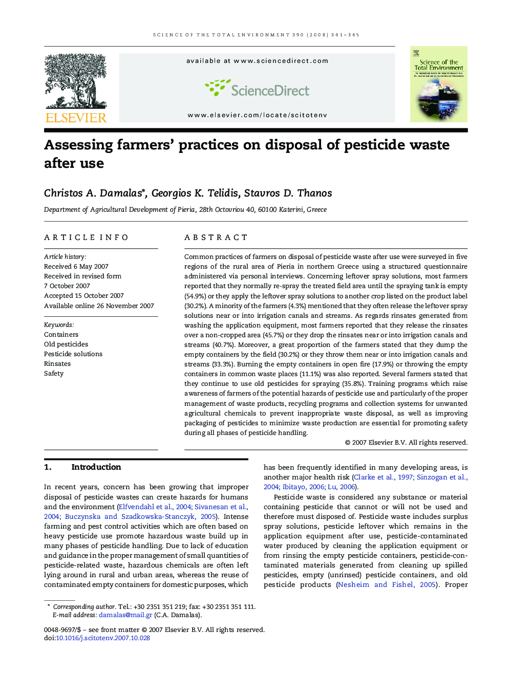 Assessing farmers' practices on disposal of pesticide waste after use