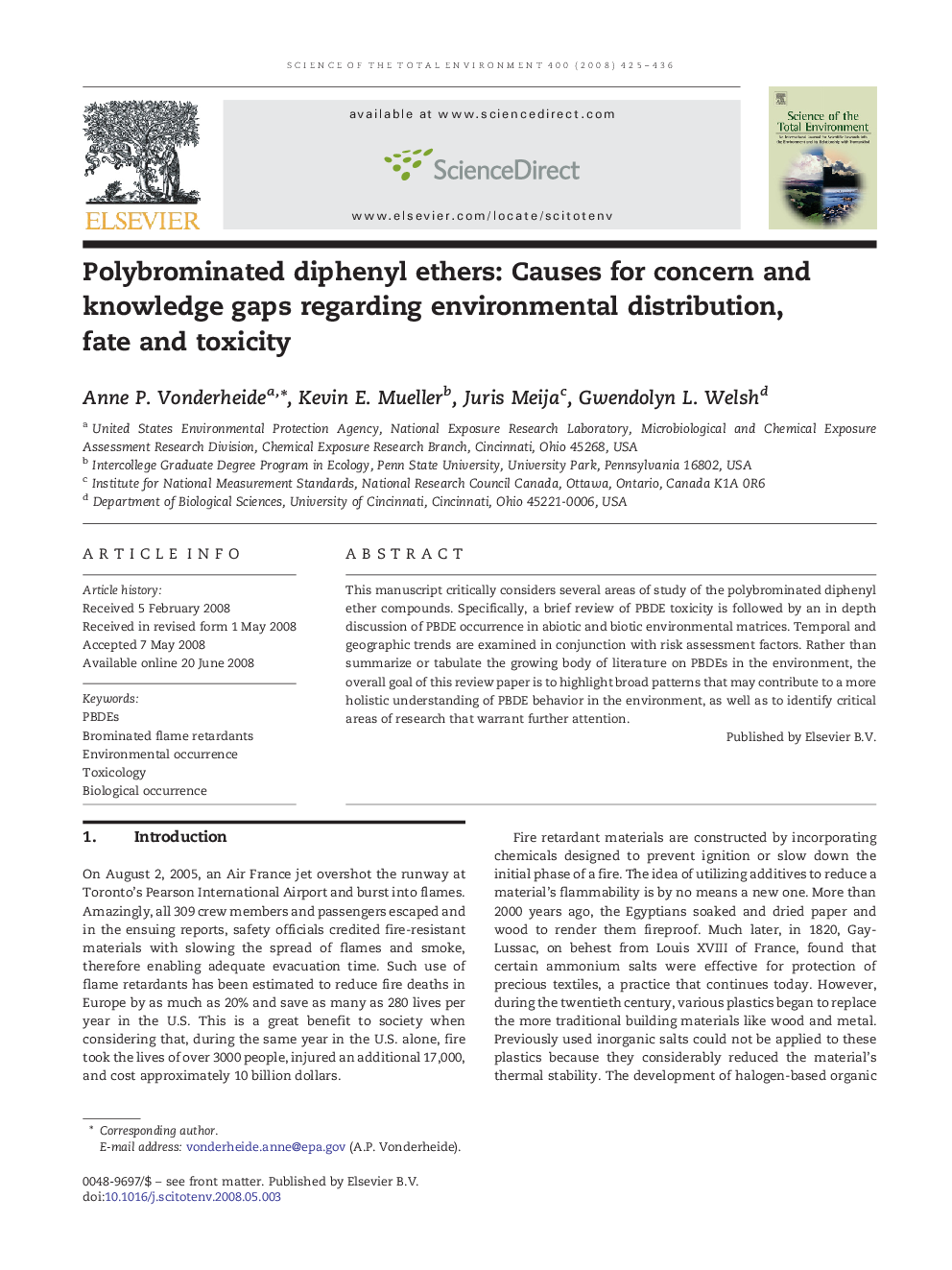 Polybrominated diphenyl ethers: Causes for concern and knowledge gaps regarding environmental distribution, fate and toxicity