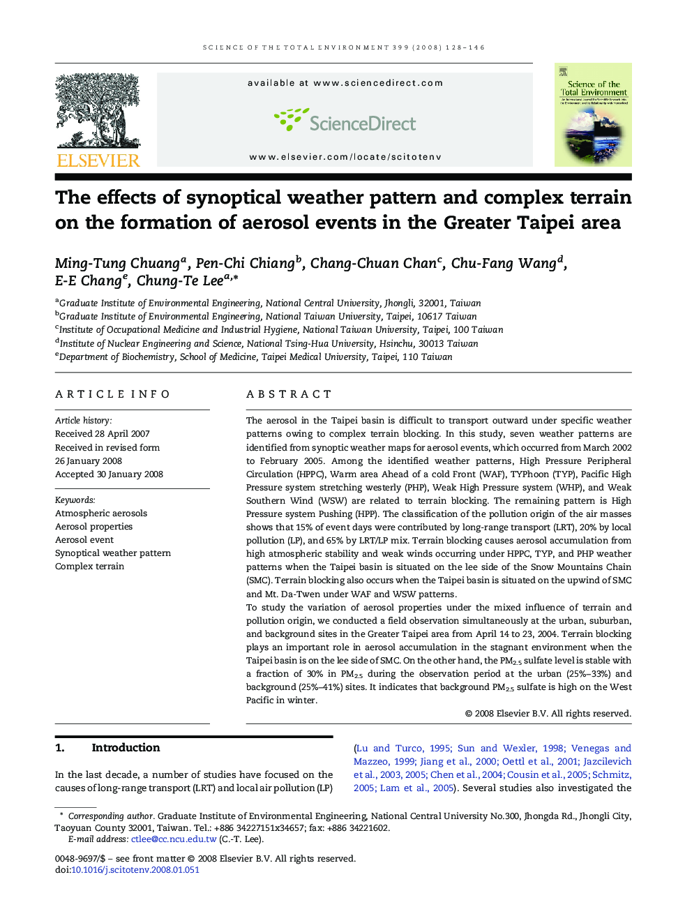 The effects of synoptical weather pattern and complex terrain on the formation of aerosol events in the Greater Taipei area