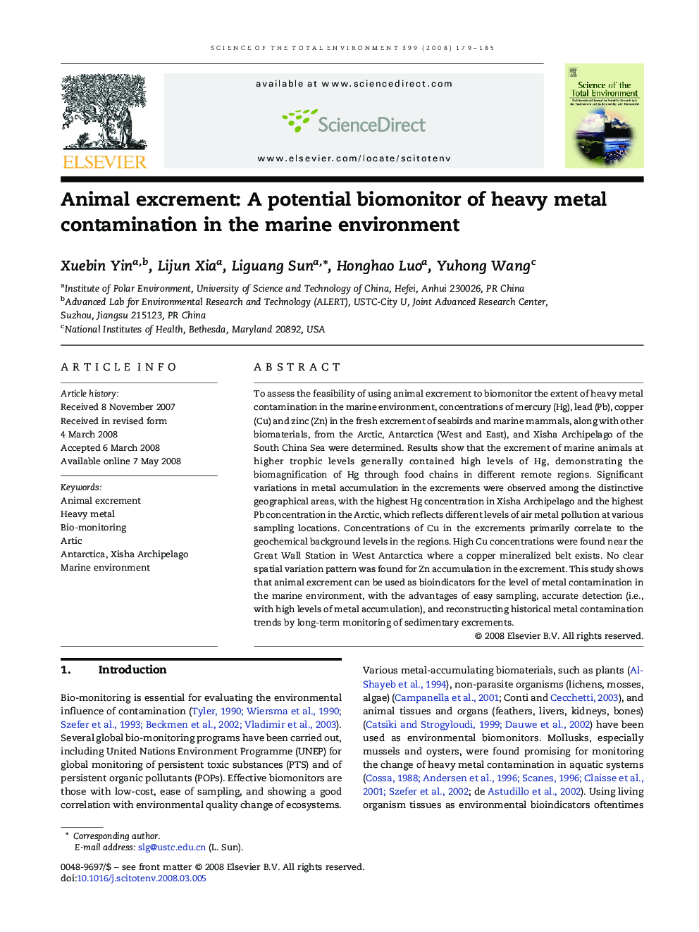 Animal excrement: A potential biomonitor of heavy metal contamination in the marine environment