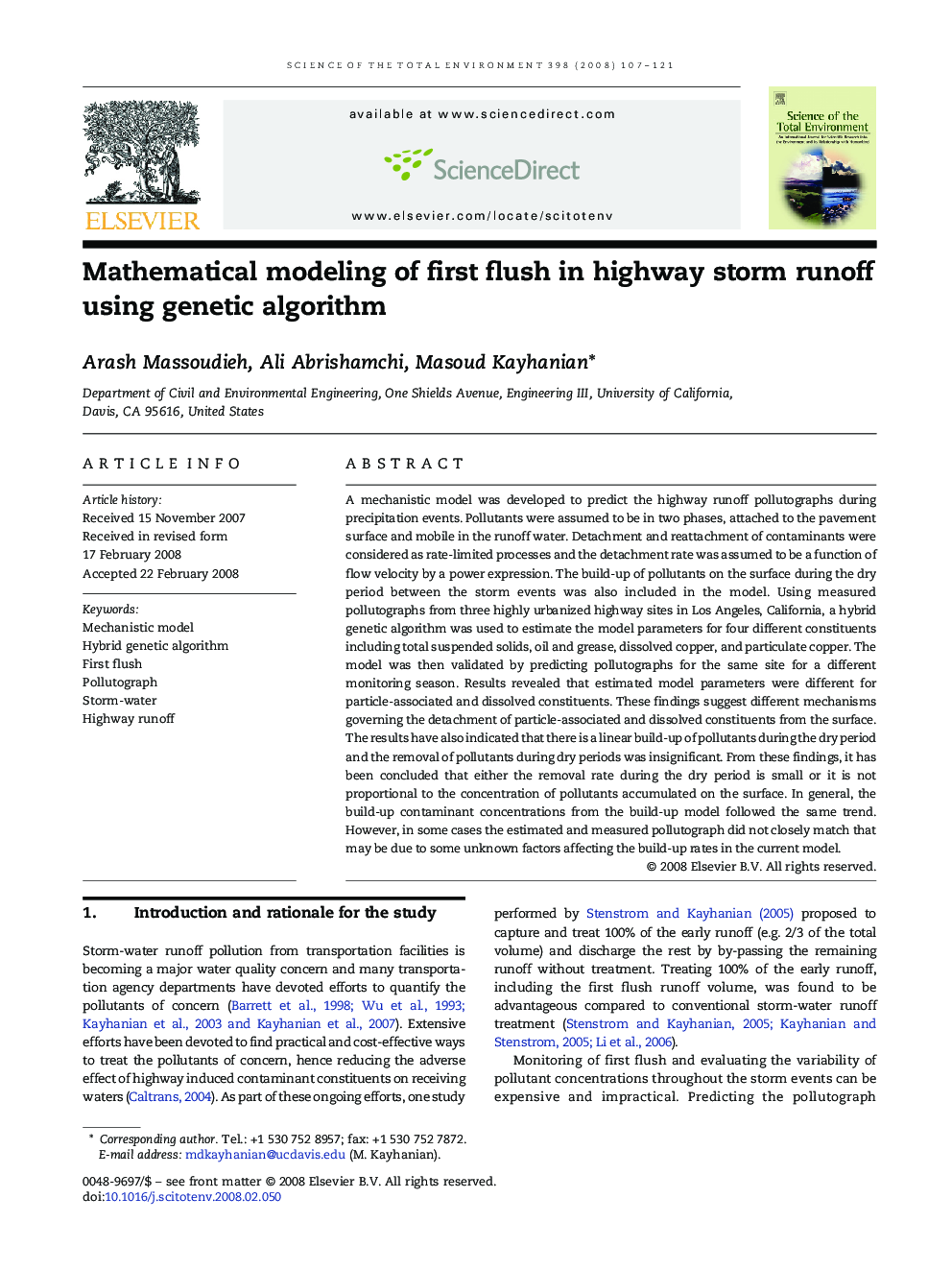 Mathematical modeling of first flush in highway storm runoff using genetic algorithm