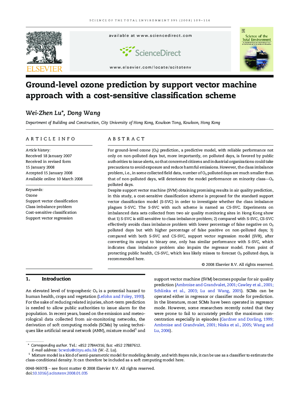 Ground-level ozone prediction by support vector machine approach with a cost-sensitive classification scheme