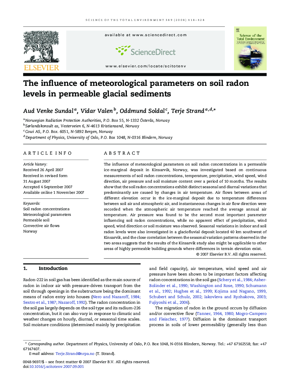 The influence of meteorological parameters on soil radon levels in permeable glacial sediments