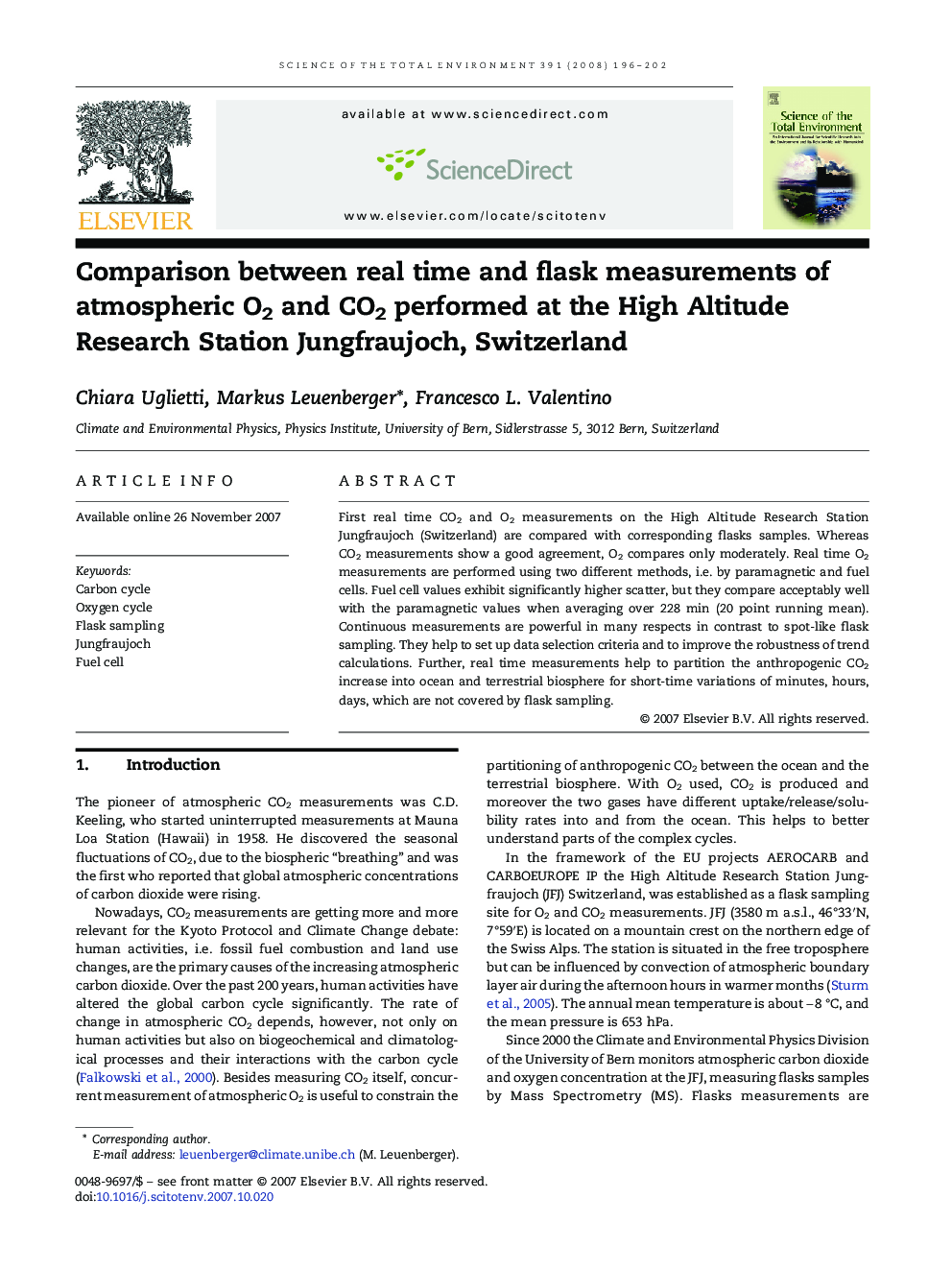 Comparison between real time and flask measurements of atmospheric O2 and CO2 performed at the High Altitude Research Station Jungfraujoch, Switzerland