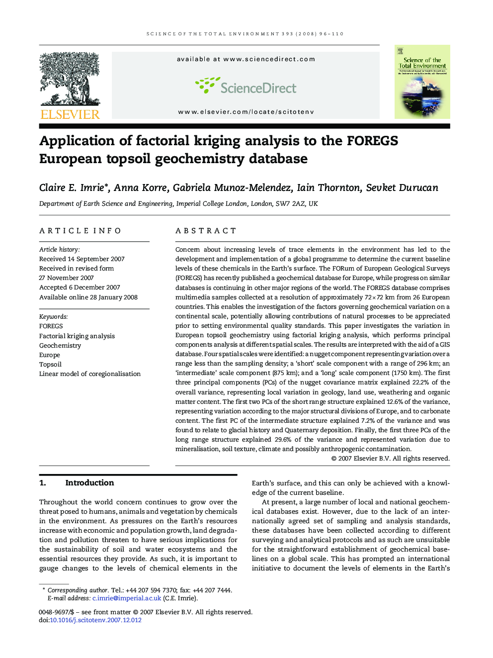Application of factorial kriging analysis to the FOREGS European topsoil geochemistry database