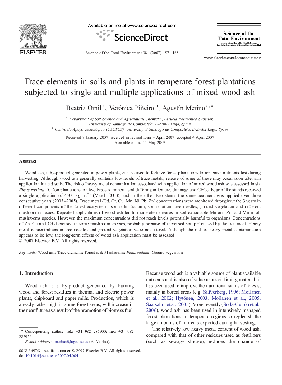 Trace elements in soils and plants in temperate forest plantations subjected to single and multiple applications of mixed wood ash