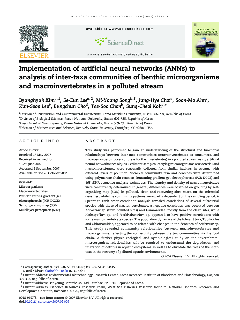 Implementation of artificial neural networks (ANNs) to analysis of inter-taxa communities of benthic microorganisms and macroinvertebrates in a polluted stream