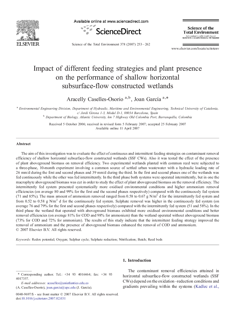 Impact of different feeding strategies and plant presence on the performance of shallow horizontal subsurface-flow constructed wetlands