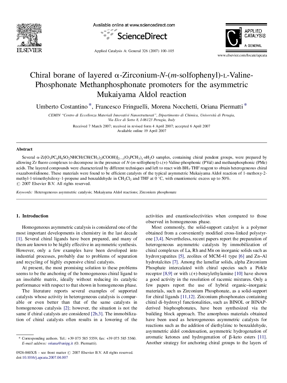 Chiral borane of layered α-Zirconium-N-(m-solfophenyl)-l-Valine-Phosphonate Methanphosphonate promoters for the asymmetric Mukaiyama Aldol reaction