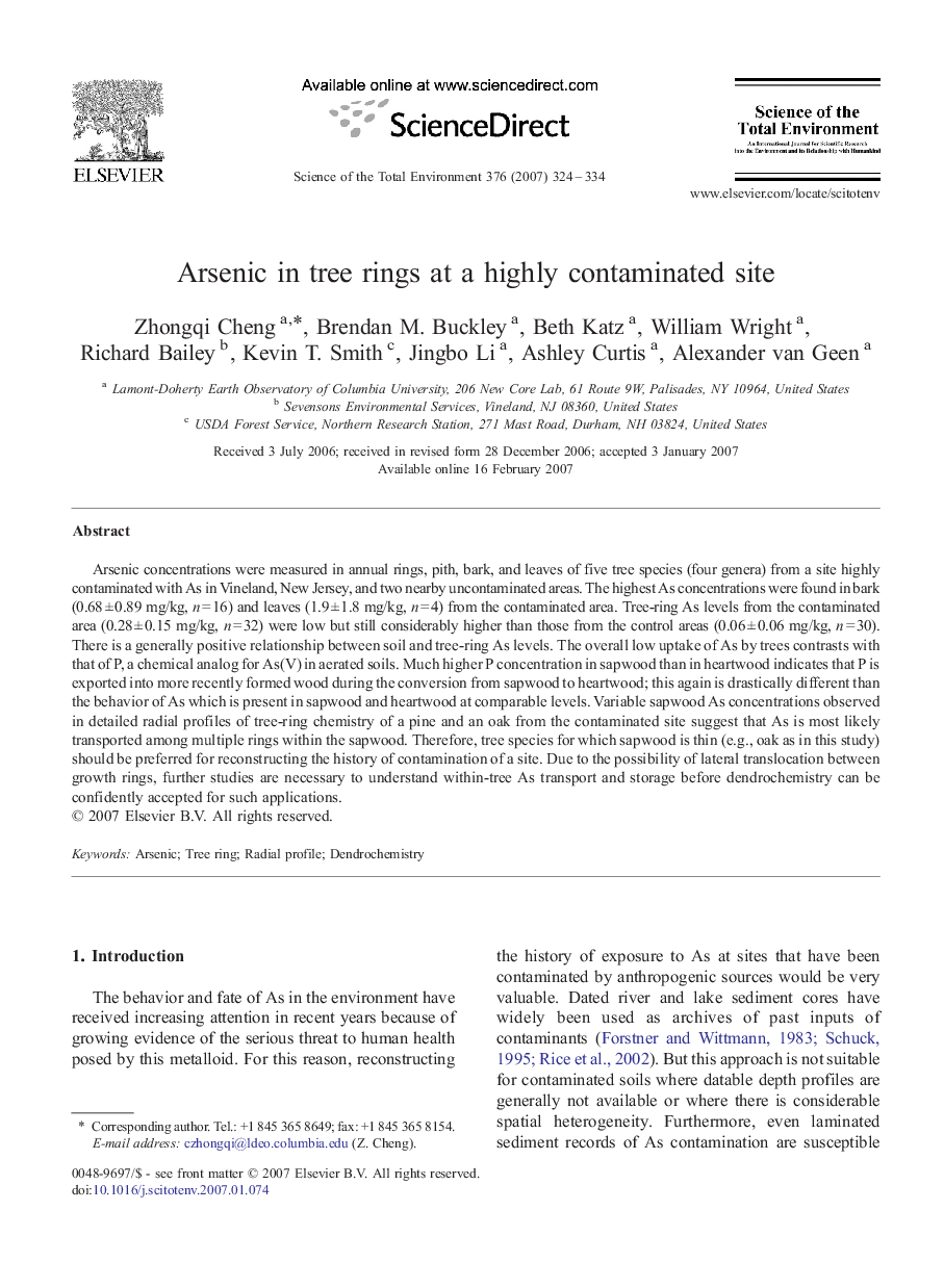 Arsenic in tree rings at a highly contaminated site