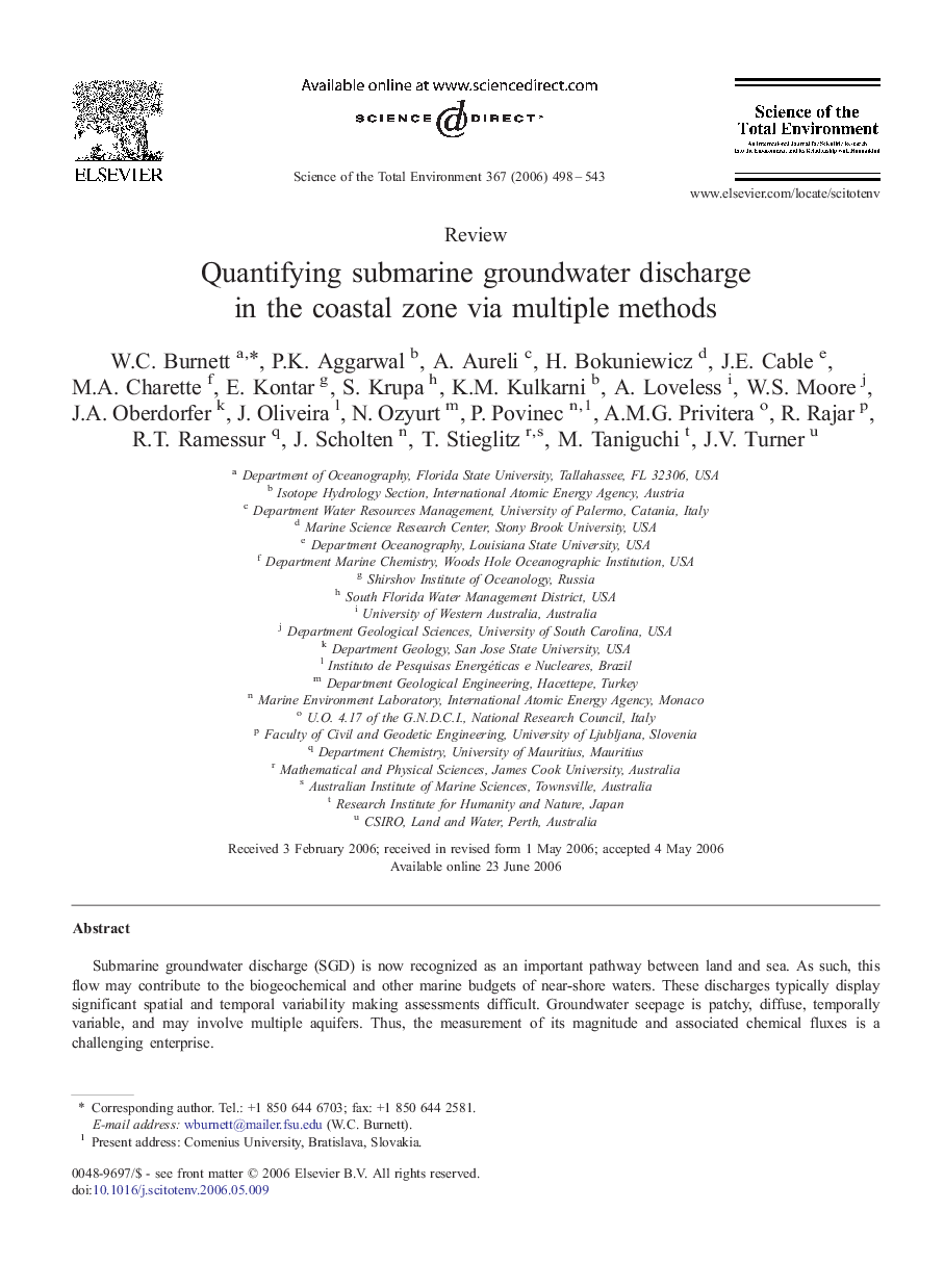 Quantifying submarine groundwater discharge in the coastal zone via multiple methods