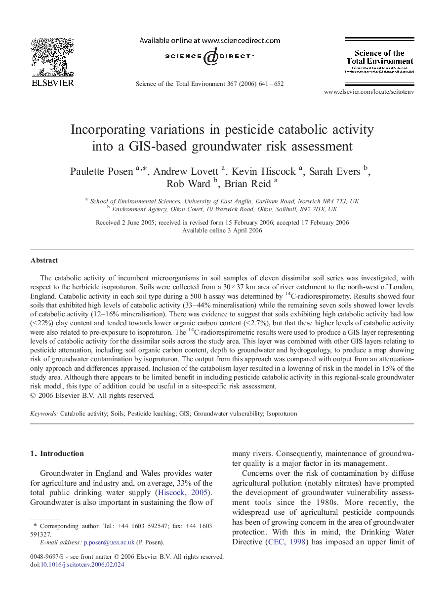 Incorporating variations in pesticide catabolic activity into a GIS-based groundwater risk assessment