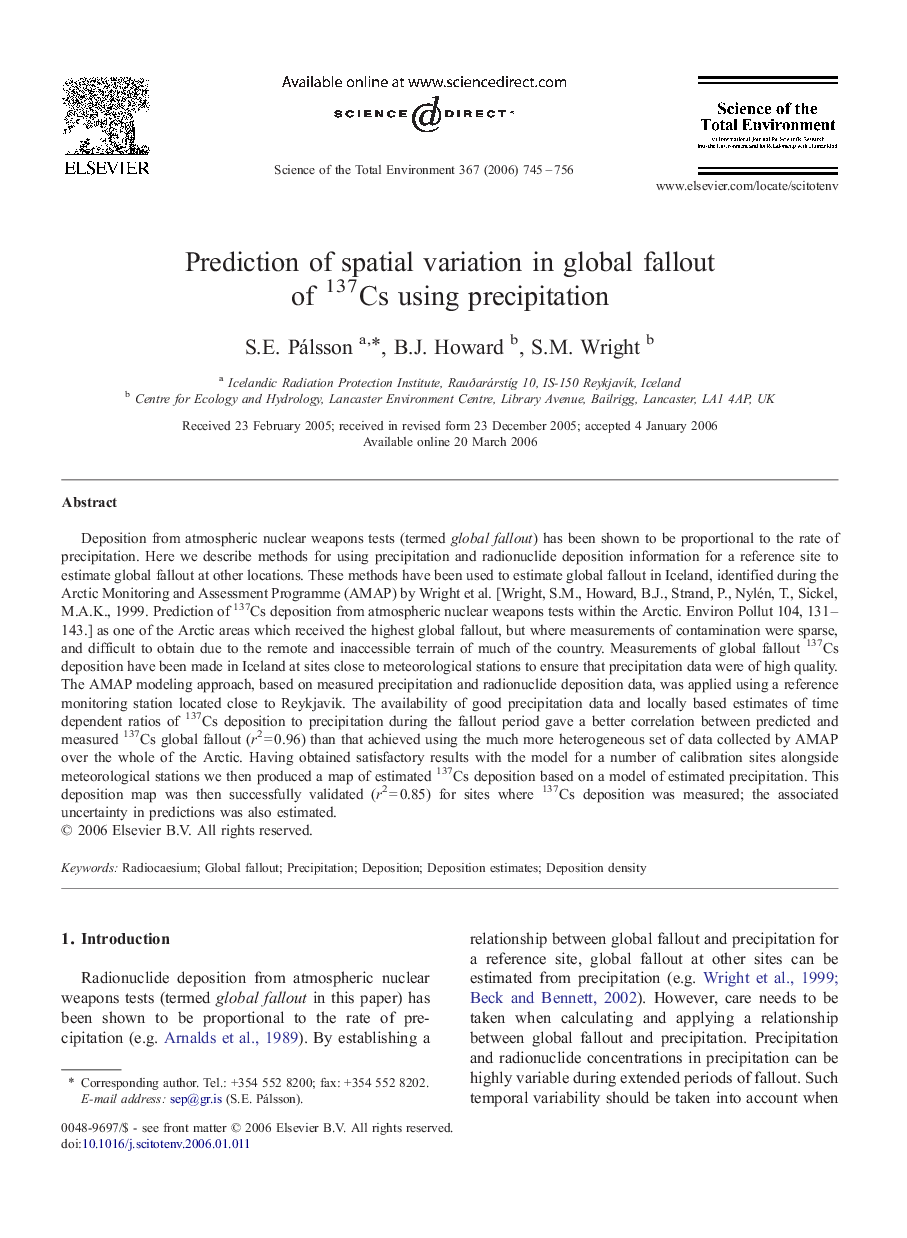 Prediction of spatial variation in global fallout of 137Cs using precipitation