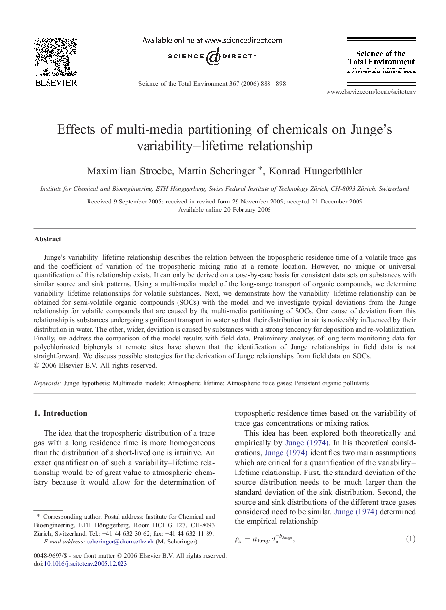 Effects of multi-media partitioning of chemicals on Junge's variability–lifetime relationship