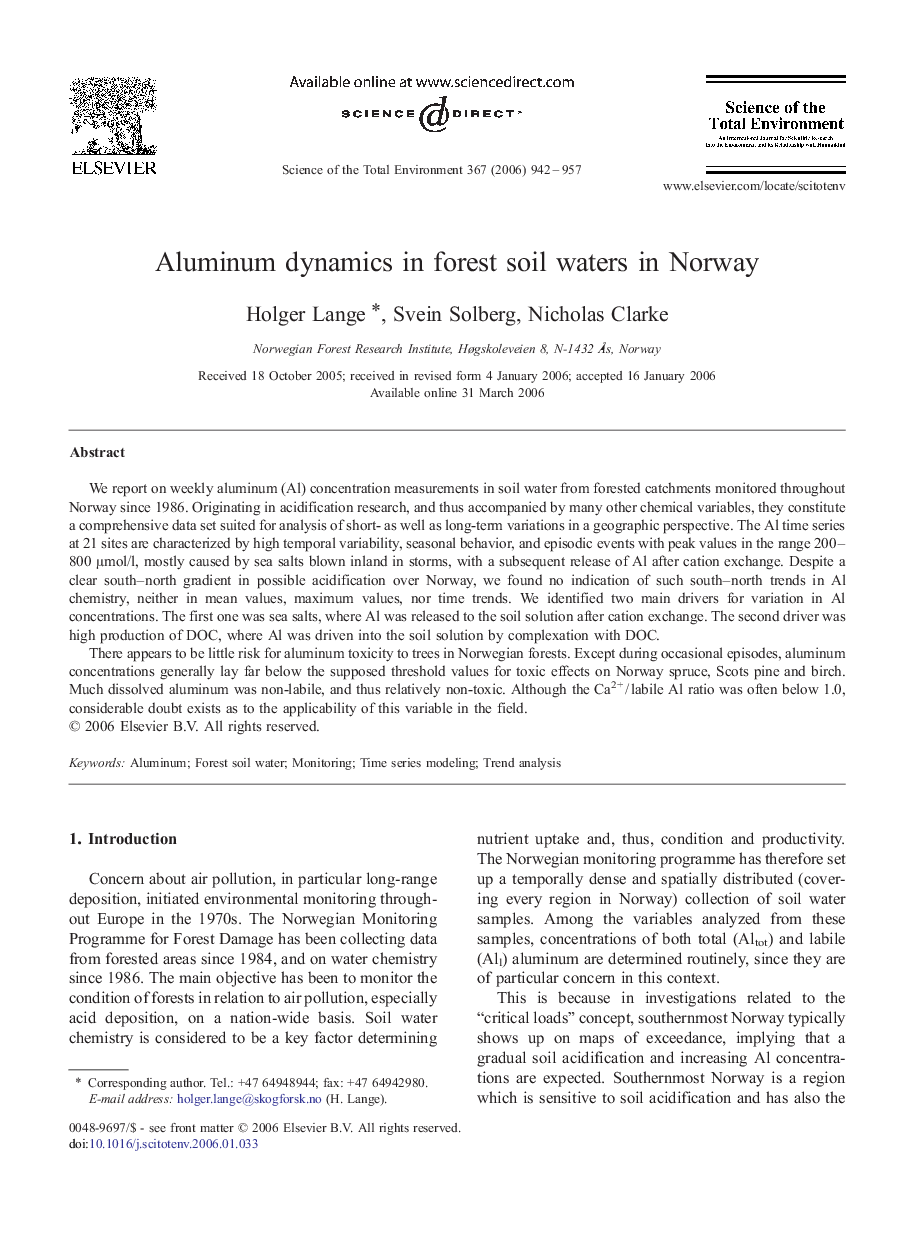 Aluminum dynamics in forest soil waters in Norway