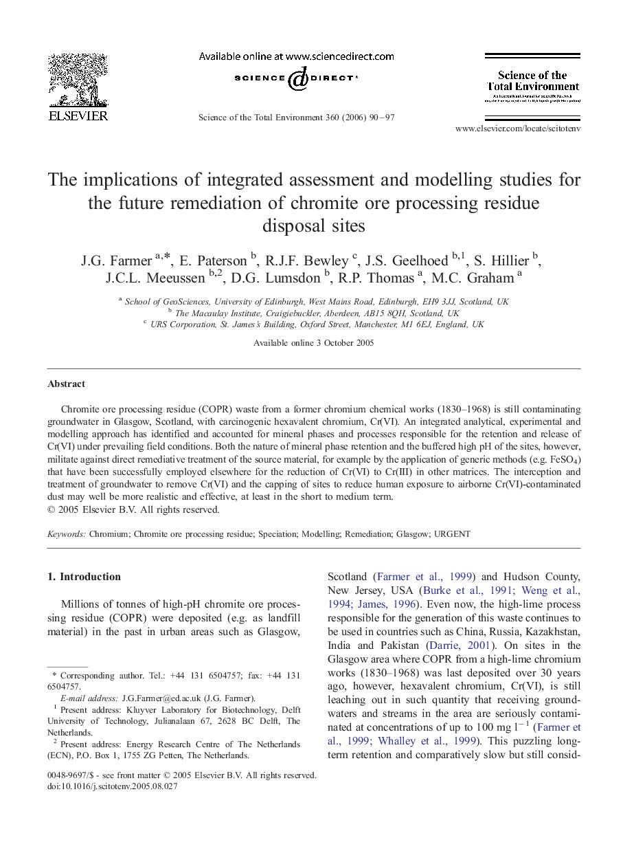 The implications of integrated assessment and modelling studies for the future remediation of chromite ore processing residue disposal sites