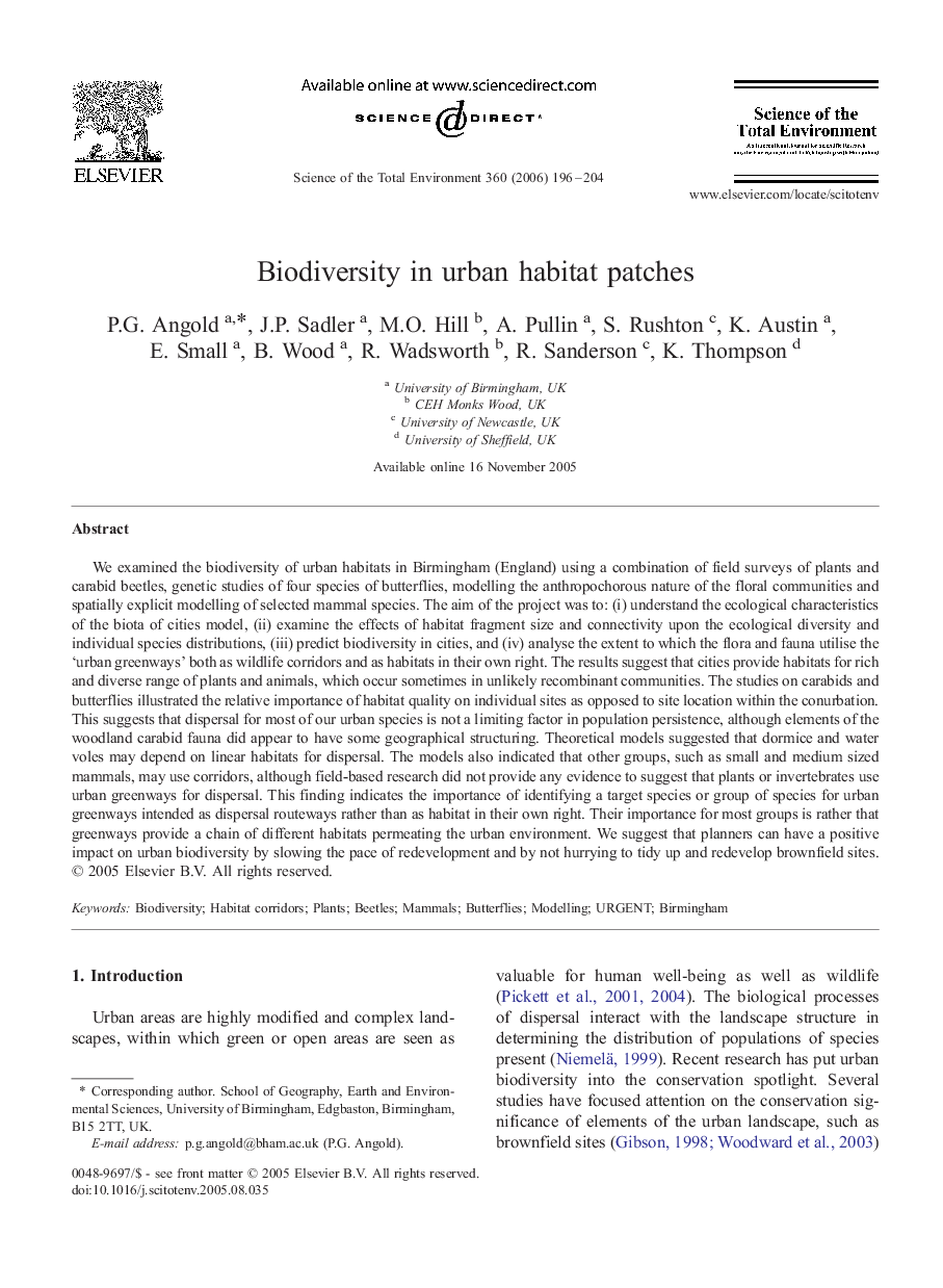 Biodiversity in urban habitat patches