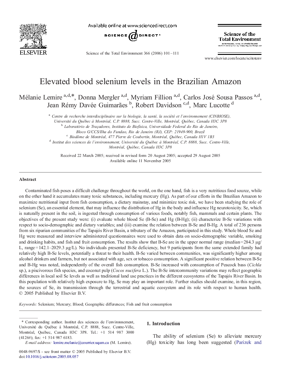 Elevated blood selenium levels in the Brazilian Amazon