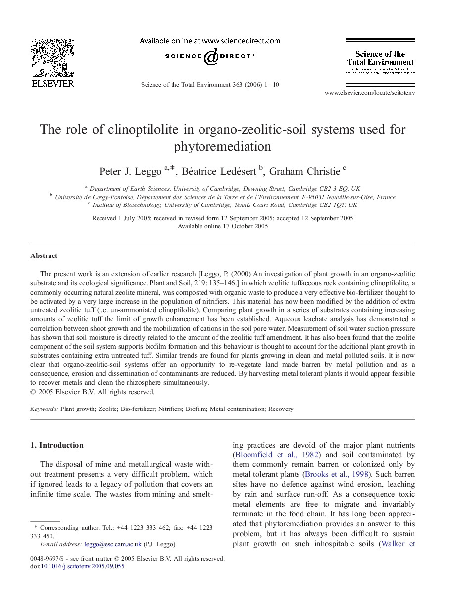 The role of clinoptilolite in organo-zeolitic-soil systems used for phytoremediation