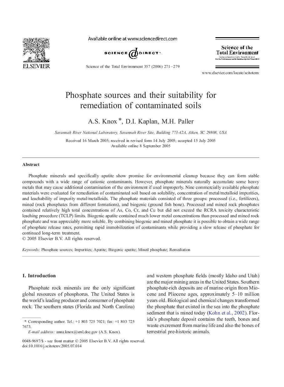 Phosphate sources and their suitability for remediation of contaminated soils