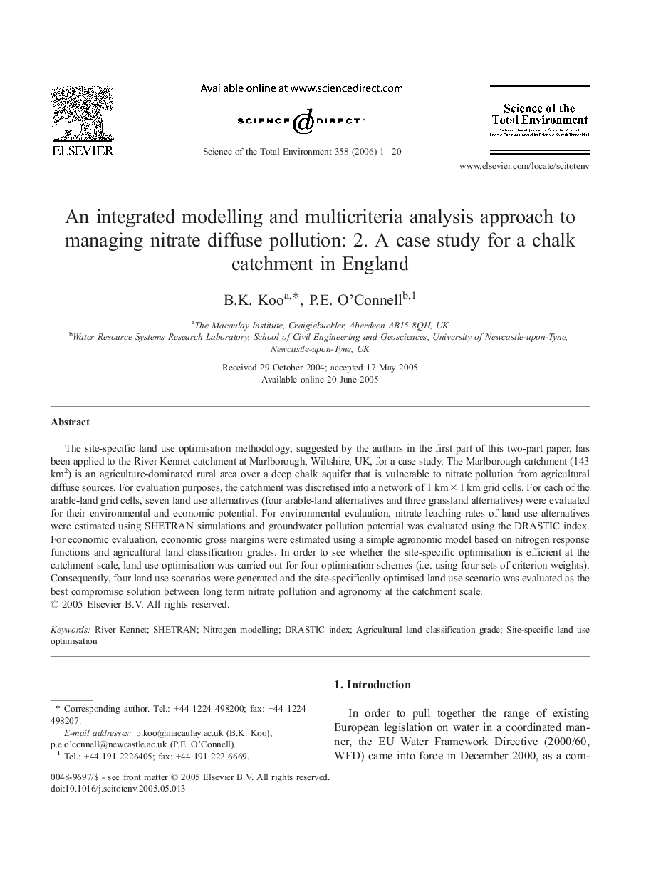 An integrated modelling and multicriteria analysis approach to managing nitrate diffuse pollution: 2. A case study for a chalk catchment in England