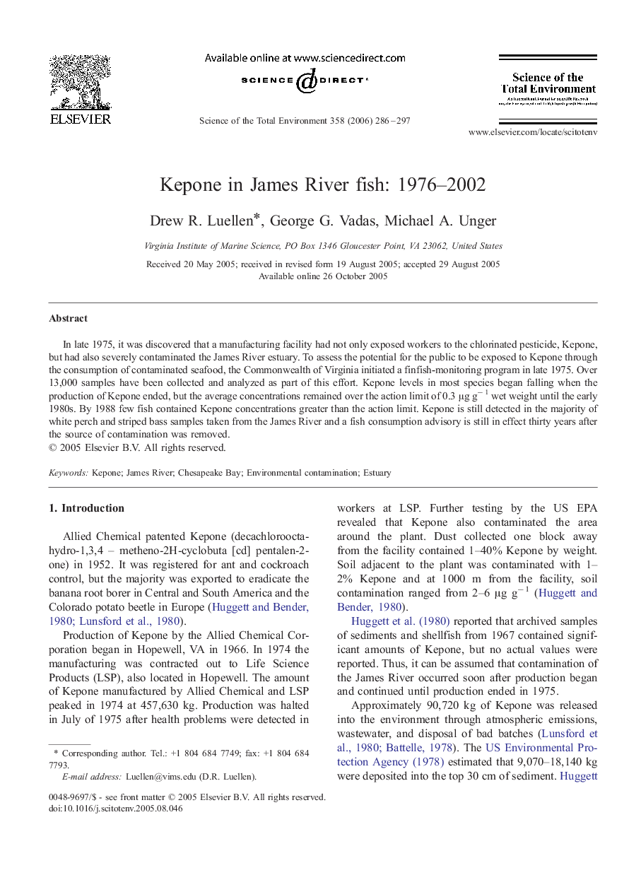 Kepone in James River fish: 1976–2002