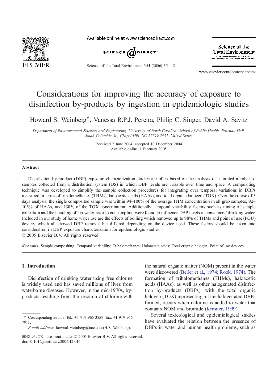 عکس صفحه اول مقاله: Considerations for improving the accuracy of exposure to disinfection by-products by ingestion in epidemiologic studies Considerations for improving the accuracy of exposure to disinfection by-products by ingestion in epidemiologic studies