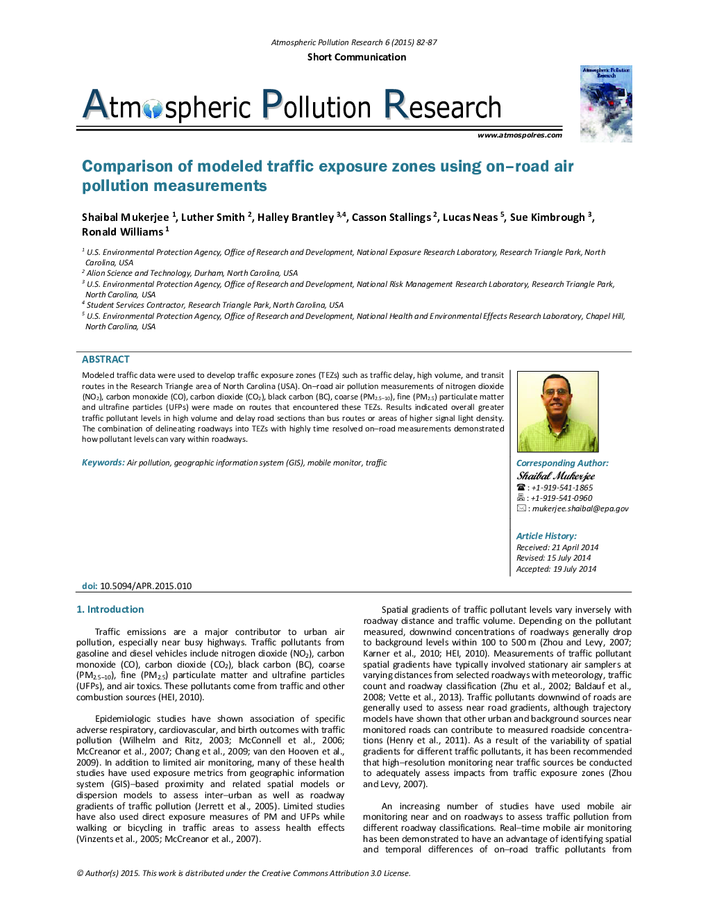 Comparison of modeled traffic exposure zones using on–road air pollution measurements