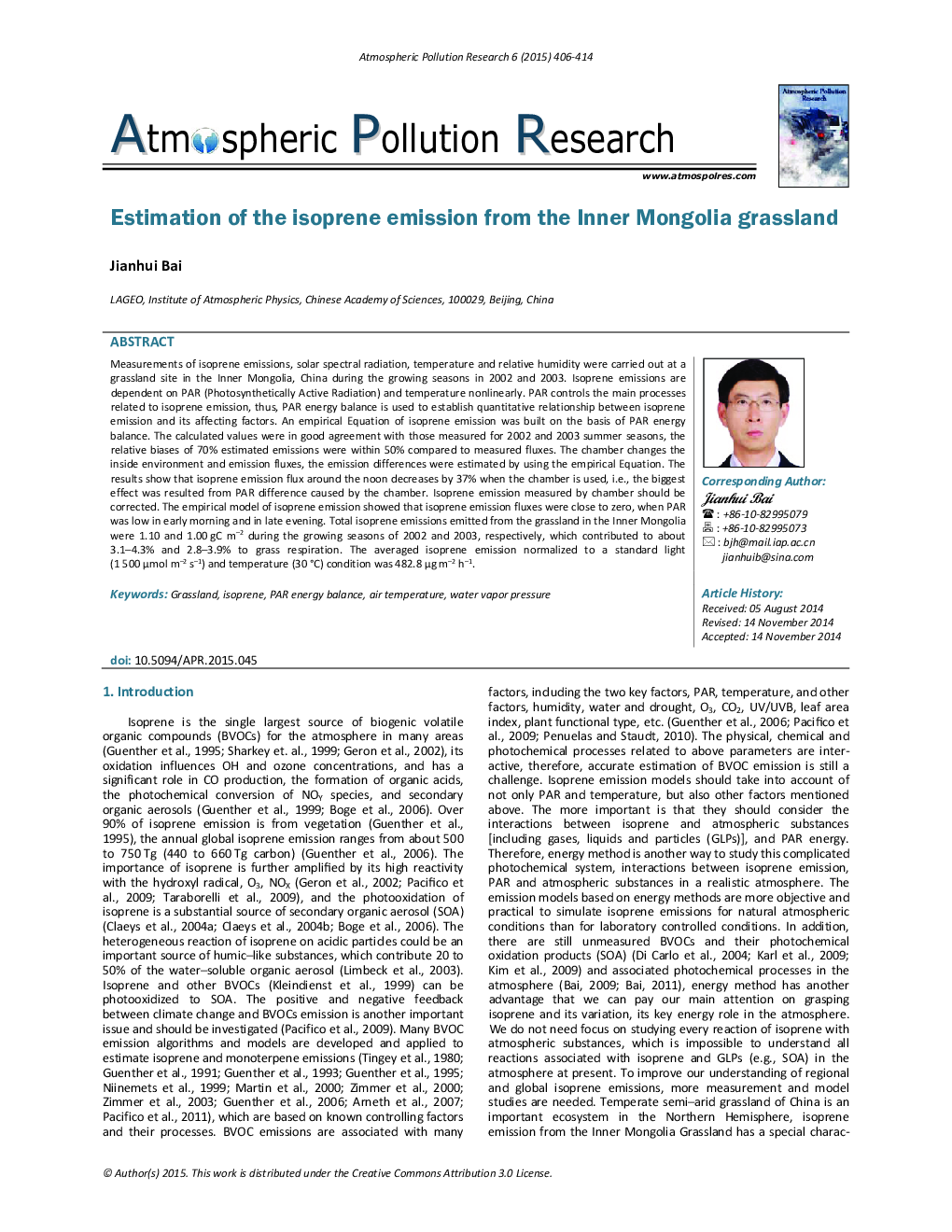 Estimation of the isoprene emission from the Inner Mongolia grassland