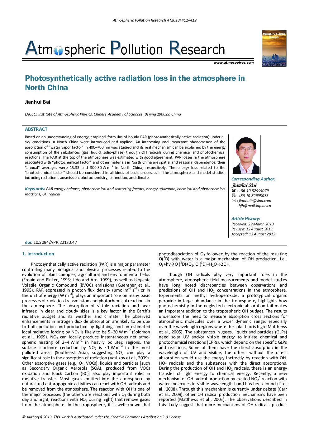 Photosynthetically active radiation loss in the atmosphere in North China