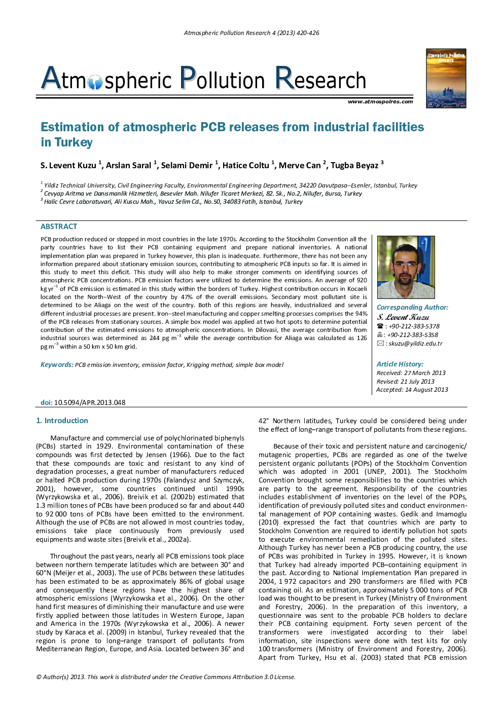 Estimation of atmospheric PCB releases from industrial facilities in Turkey