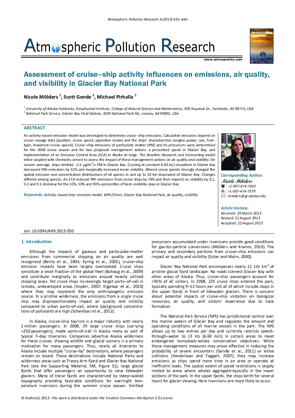 Assessment of cruise–ship activity influences on emissions, air quality, and visibility in Glacier Bay National Park