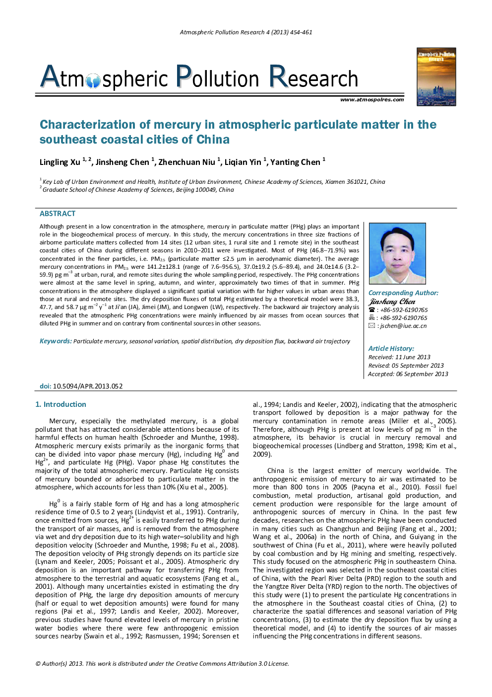 Characterization of mercury in atmospheric particulate matter in the southeast coastal cities of China