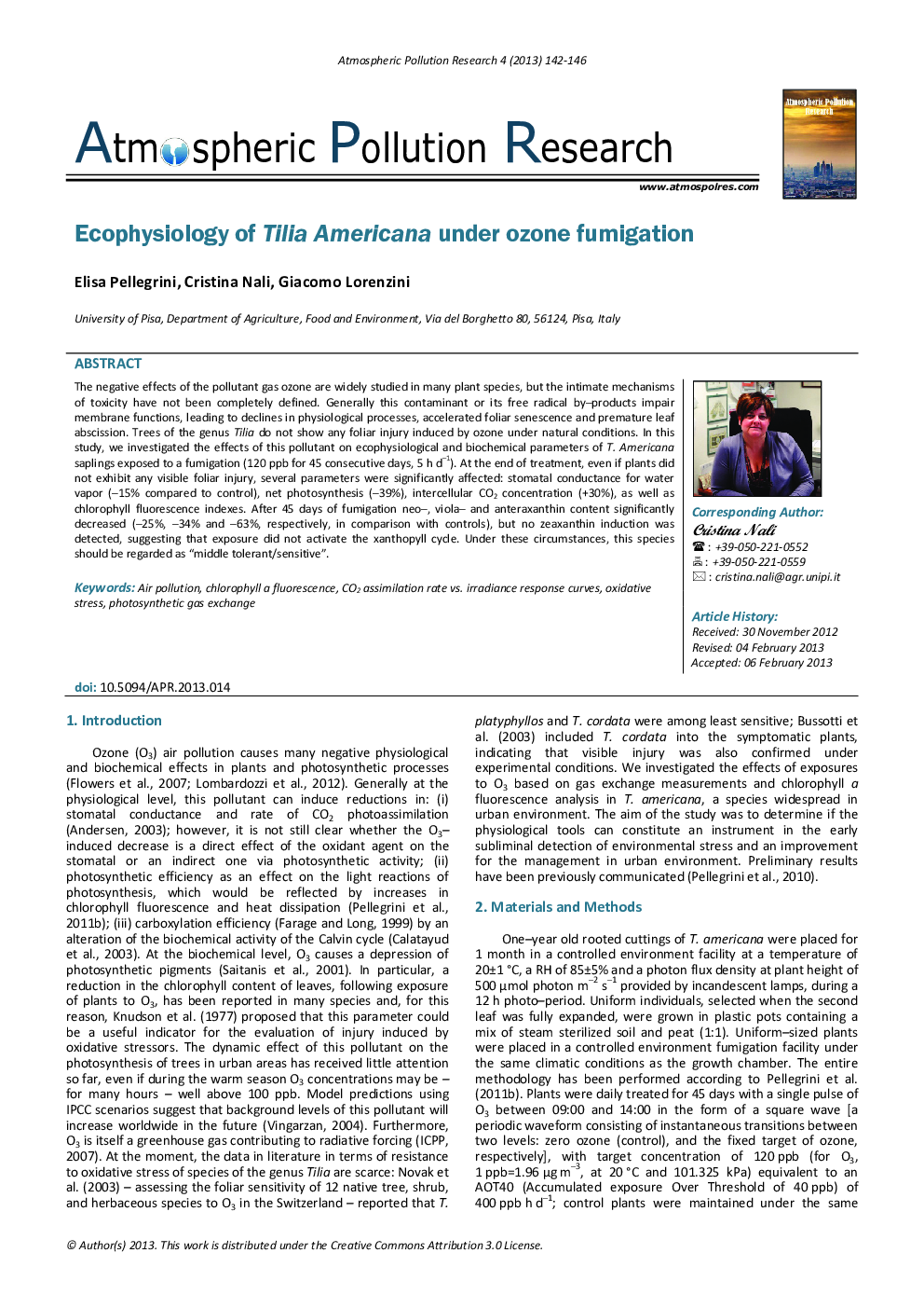 Ecophysiology of Tilia Americana under ozone fumigation