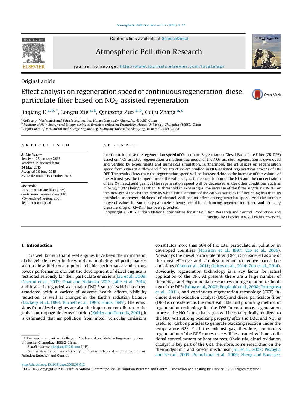 Effect analysis on regeneration speed of continuous regeneration-diesel particulate filter based on NO2-assisted regeneration 