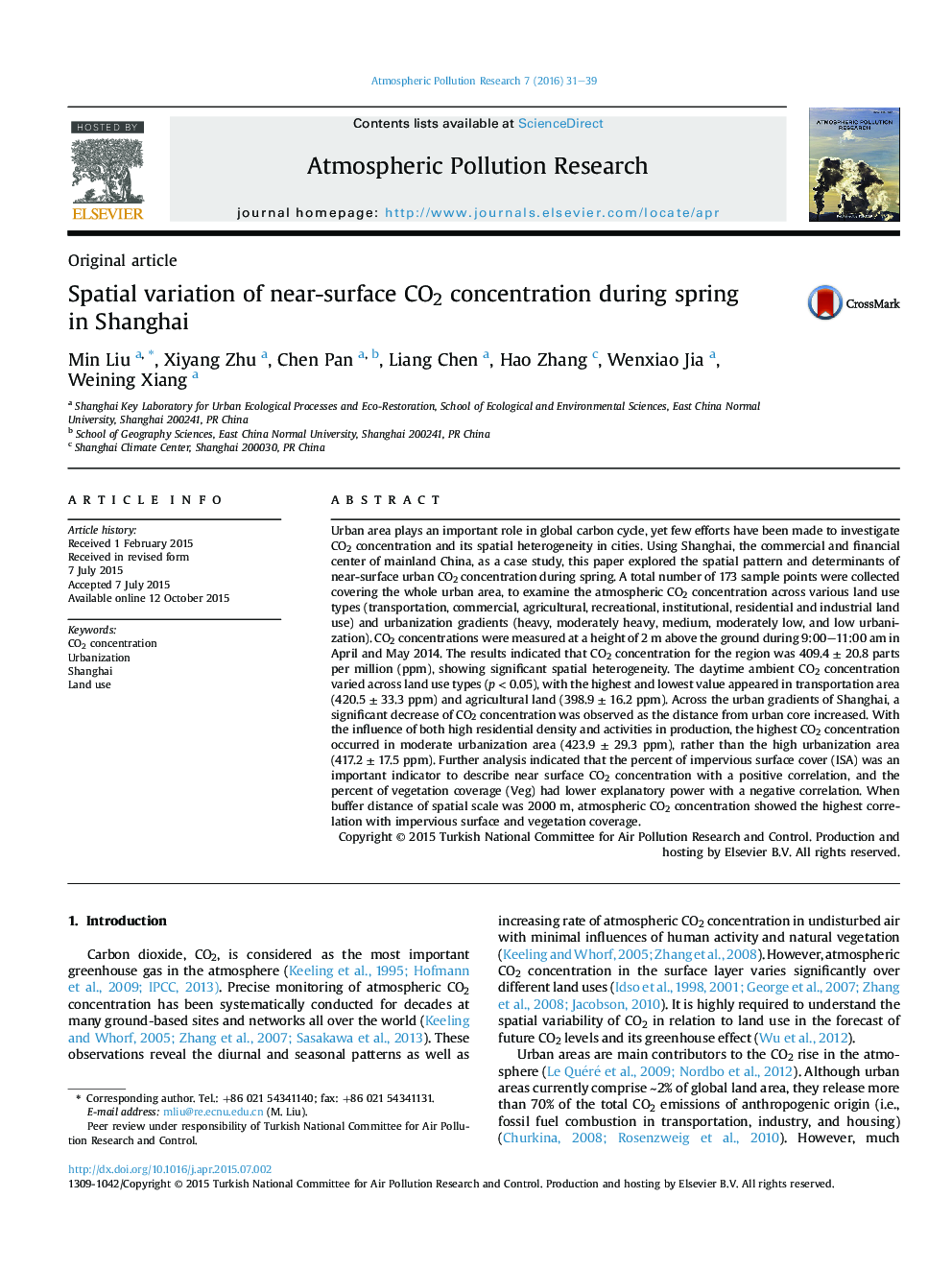 Spatial variation of near-surface CO2 concentration during spring in Shanghai 