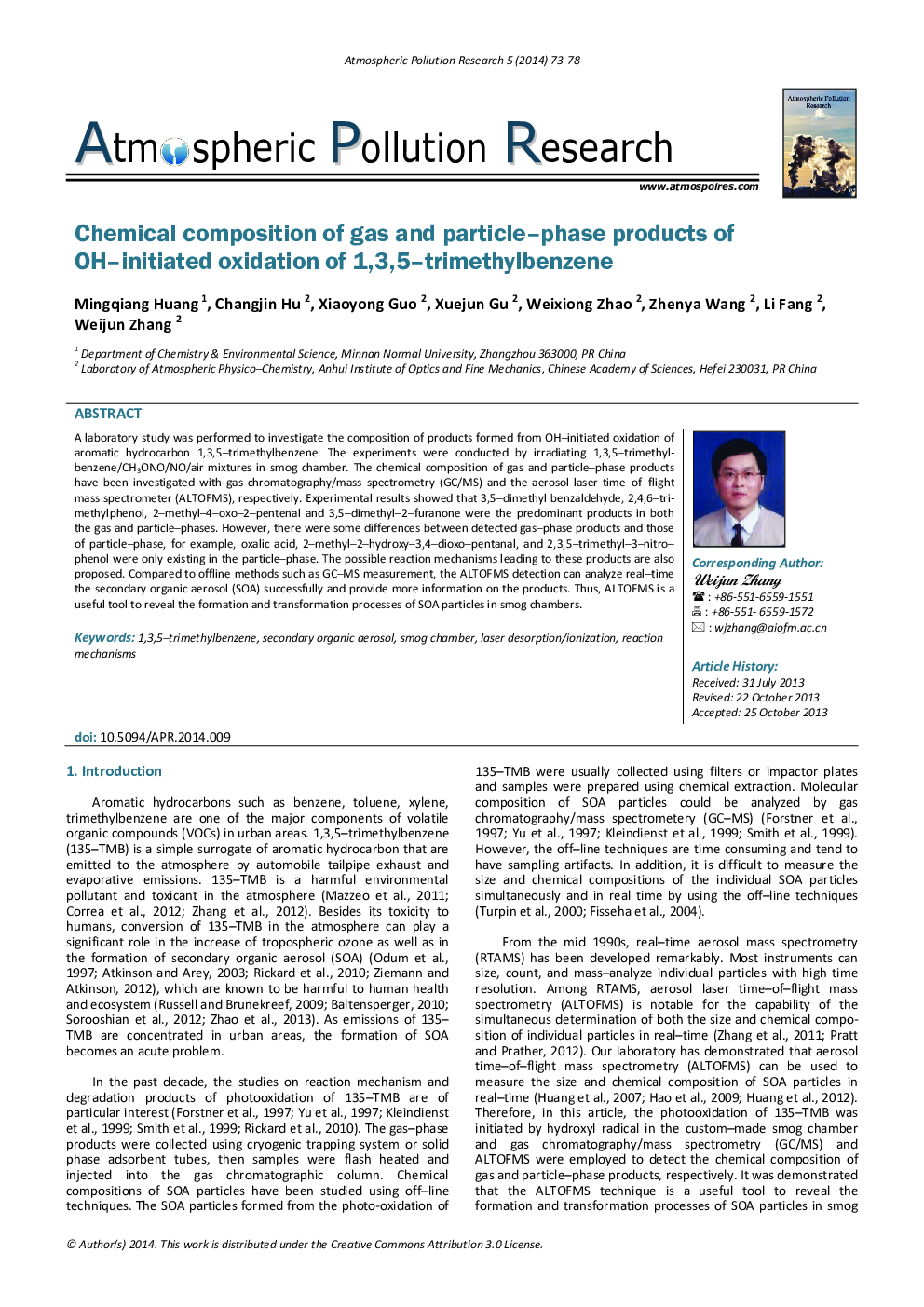 Chemical composition of gas and particle–phase products of OH–initiated oxidation of 1,3,5–trimethylbenzene