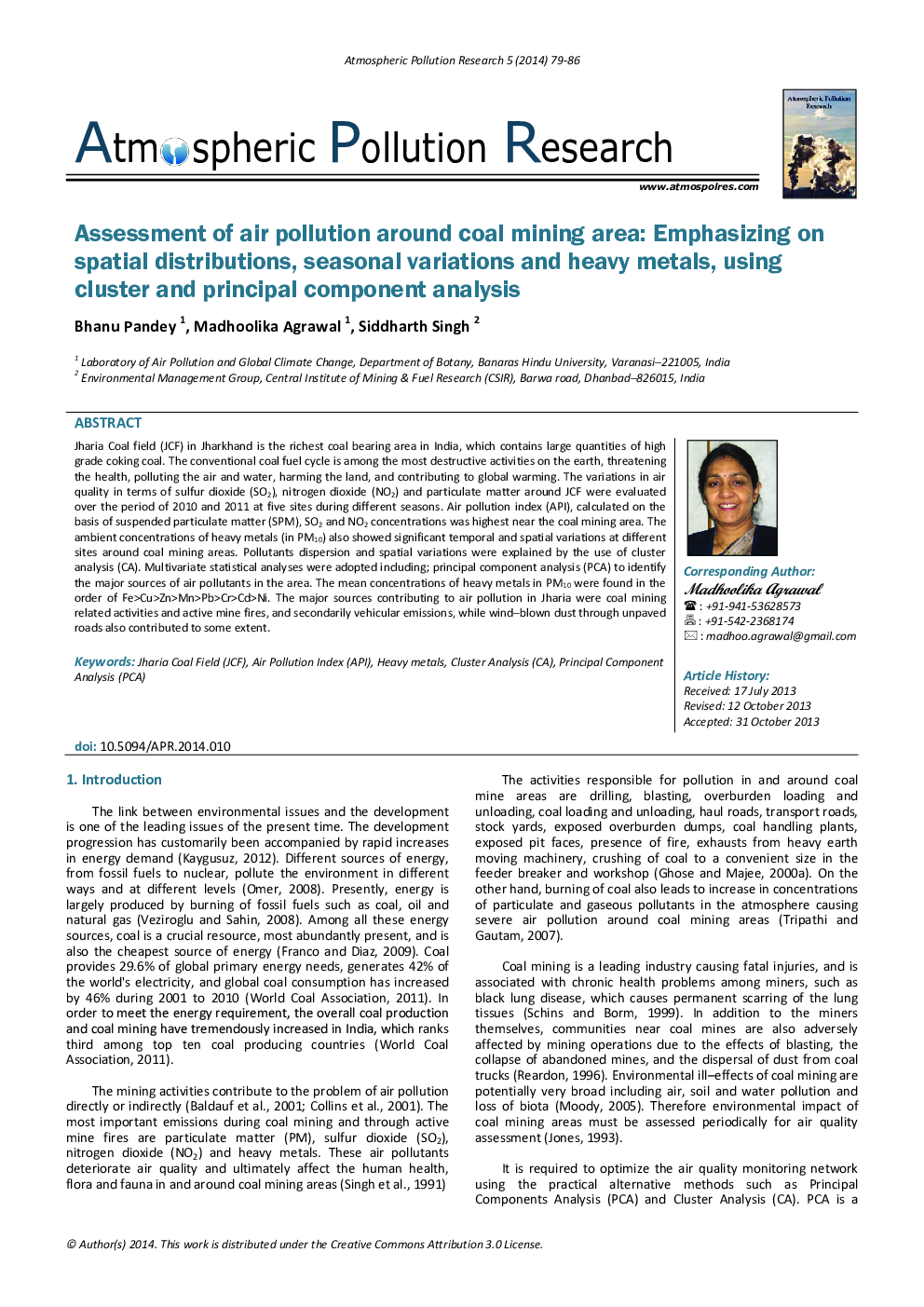 Assessment of air pollution around coal mining area: Emphasizing on spatial distributions, seasonal variations and heavy metals, using cluster and principal component analysis