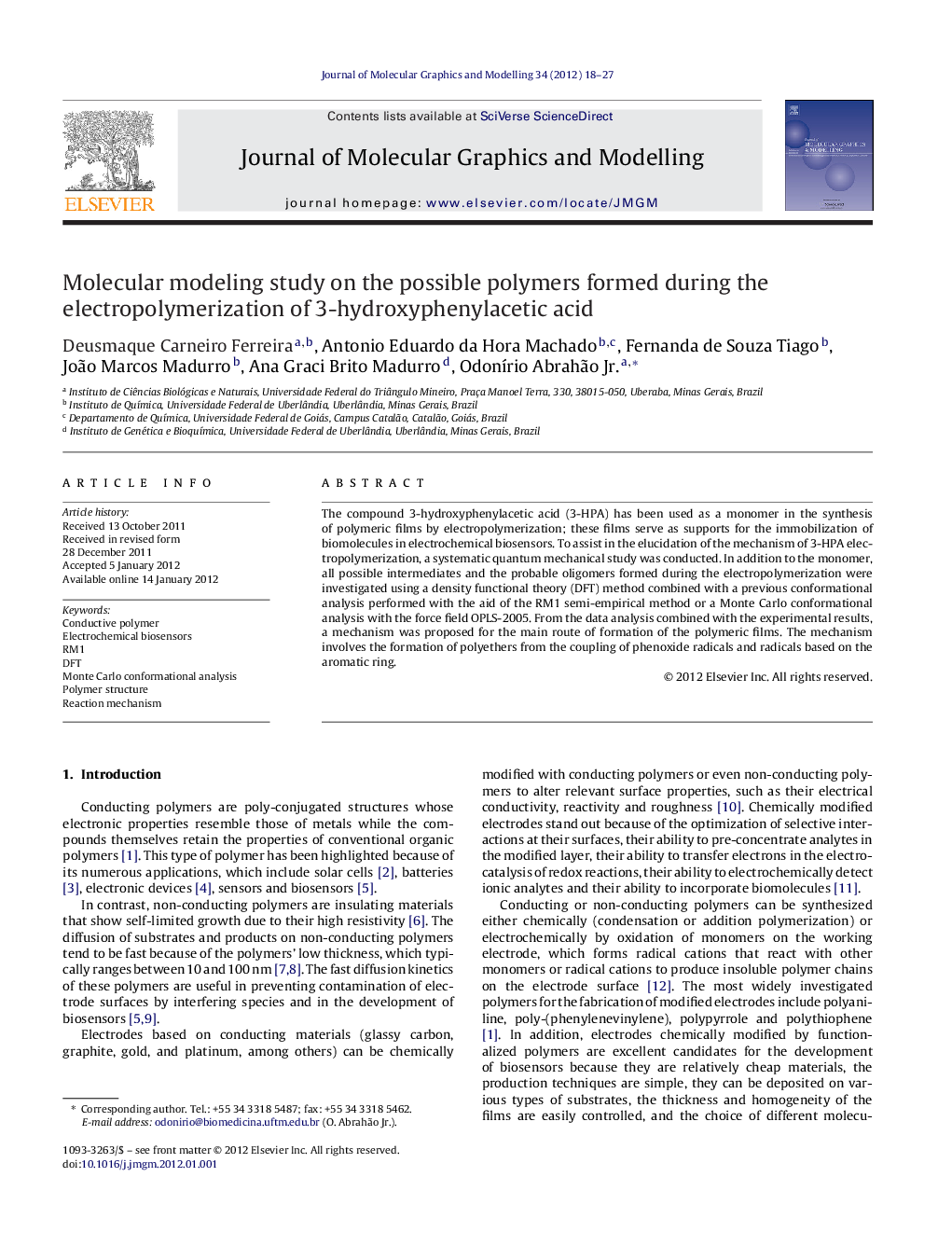 Molecular modeling study on the possible polymers formed during the electropolymerization of 3-hydroxyphenylacetic acid