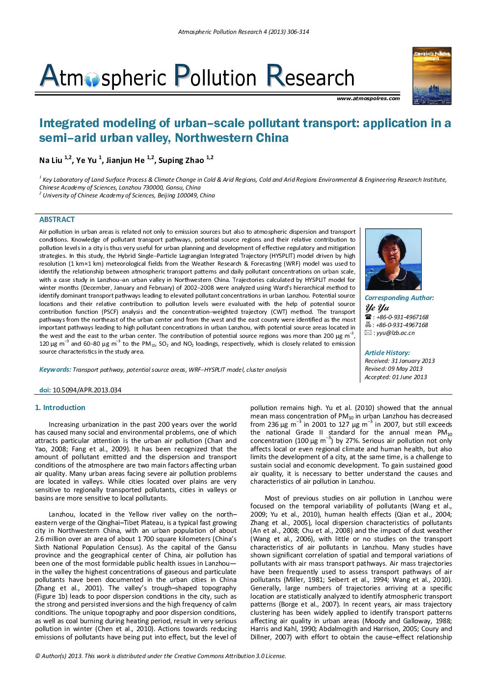 Integrated modeling of urban–scale pollutant transport: application in a semi–arid urban valley, Northwestern China