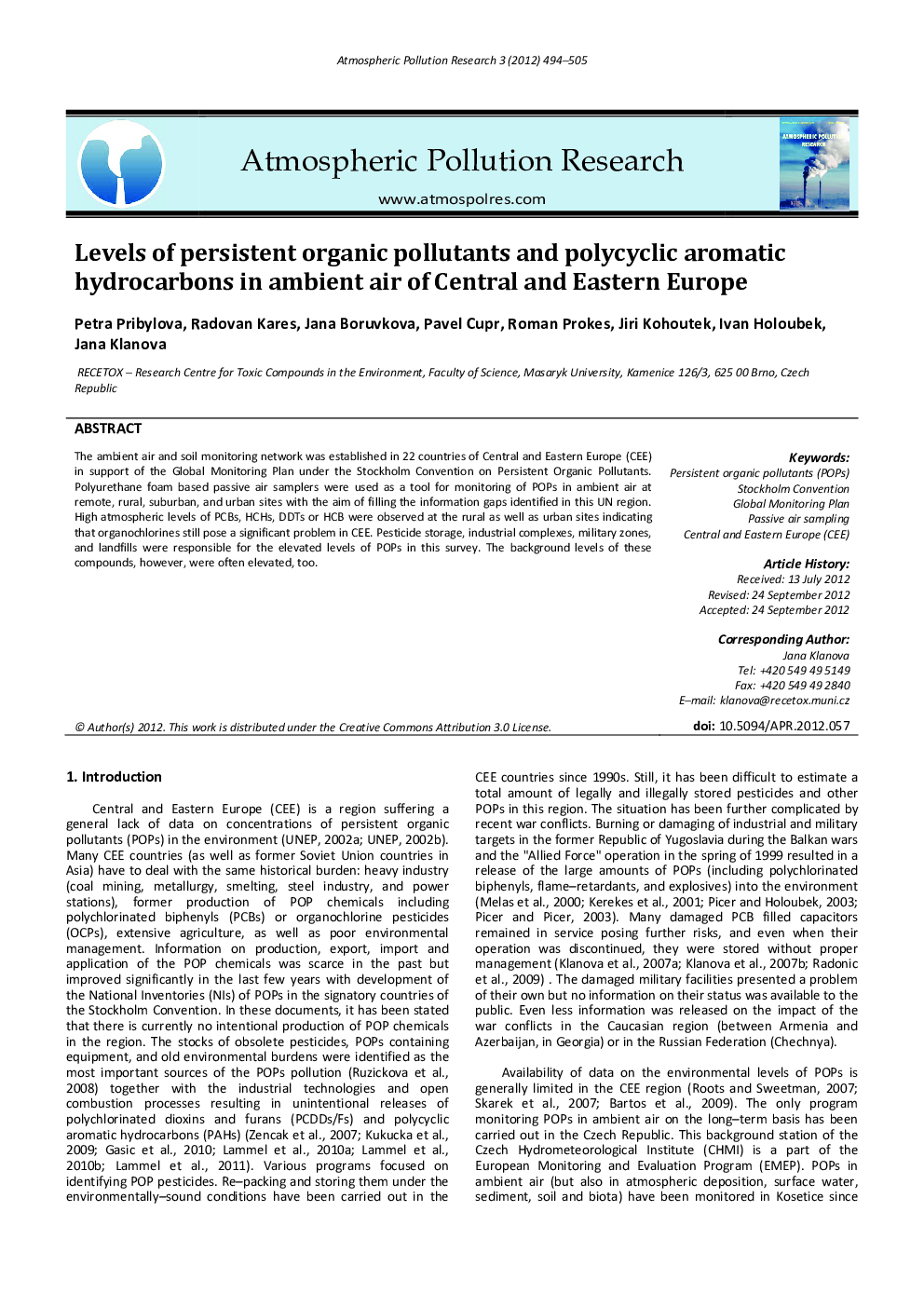 Levels of persistent organic pollutants and polycyclic aromatic hydrocarbons in ambient air of Central and Eastern Europe