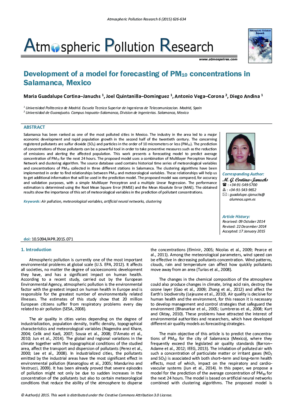 Development of a model for forecasting of PM10 concentrations in Salamanca, Mexico