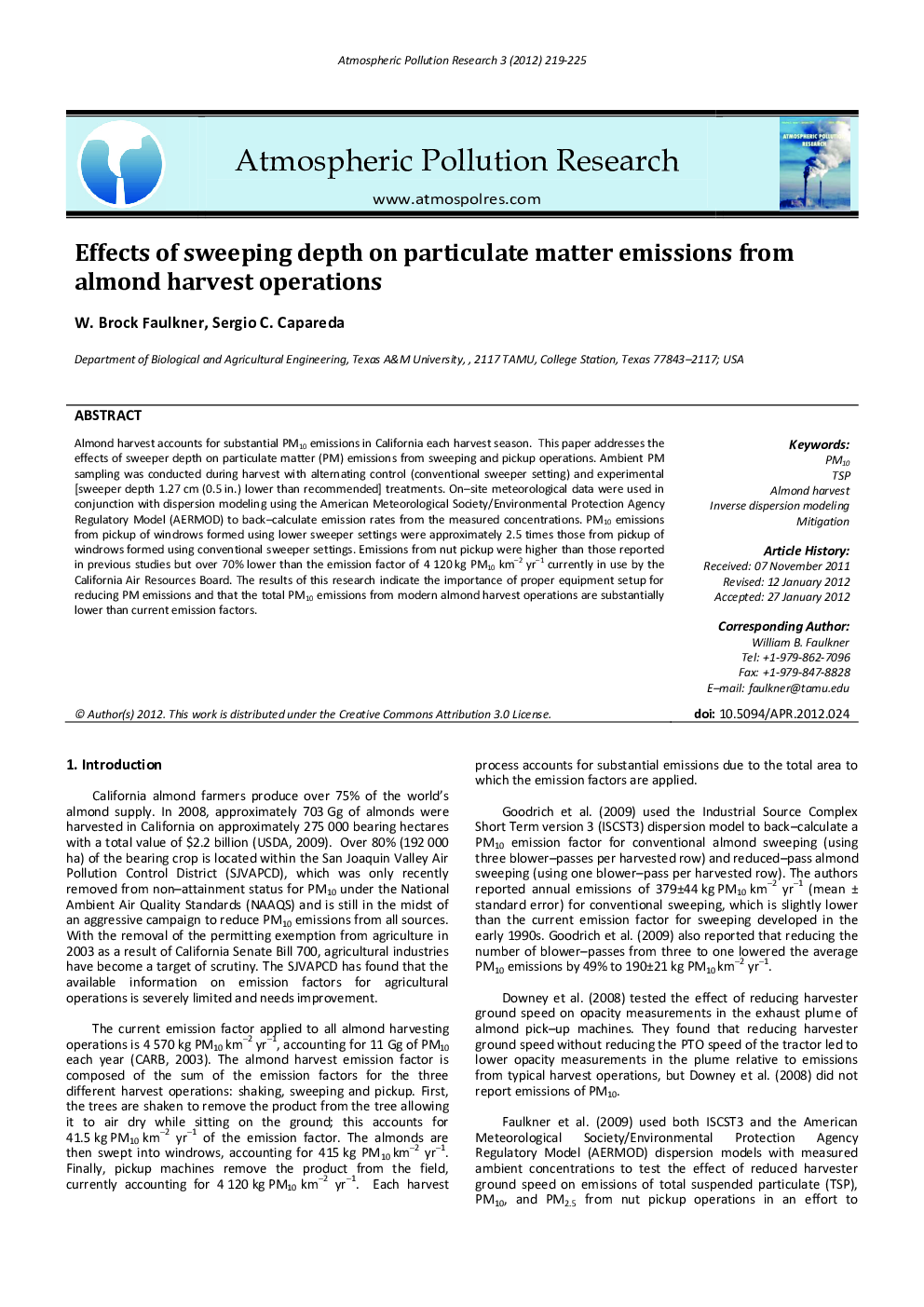 Effects of sweeping depth on particulate matter emissions from almond harvest operations